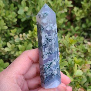 Moss agate crystal tower
